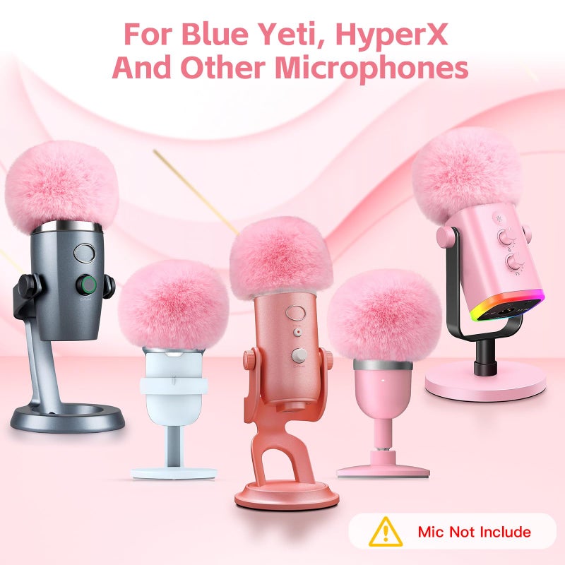 فلتر ZealSound Blue Yeti Pop لغطاء إسفنجي لميكروفون ميكروفون أزرق Yeti مع غطاء أمامي فروي للزجاج الأمامي لـ ZealSound K66/Yeti/Yeti X/Nano/Yeti Pro/AM8/SoloCast والمزيد من ميكروفونات USB (وردي) - Image 4
